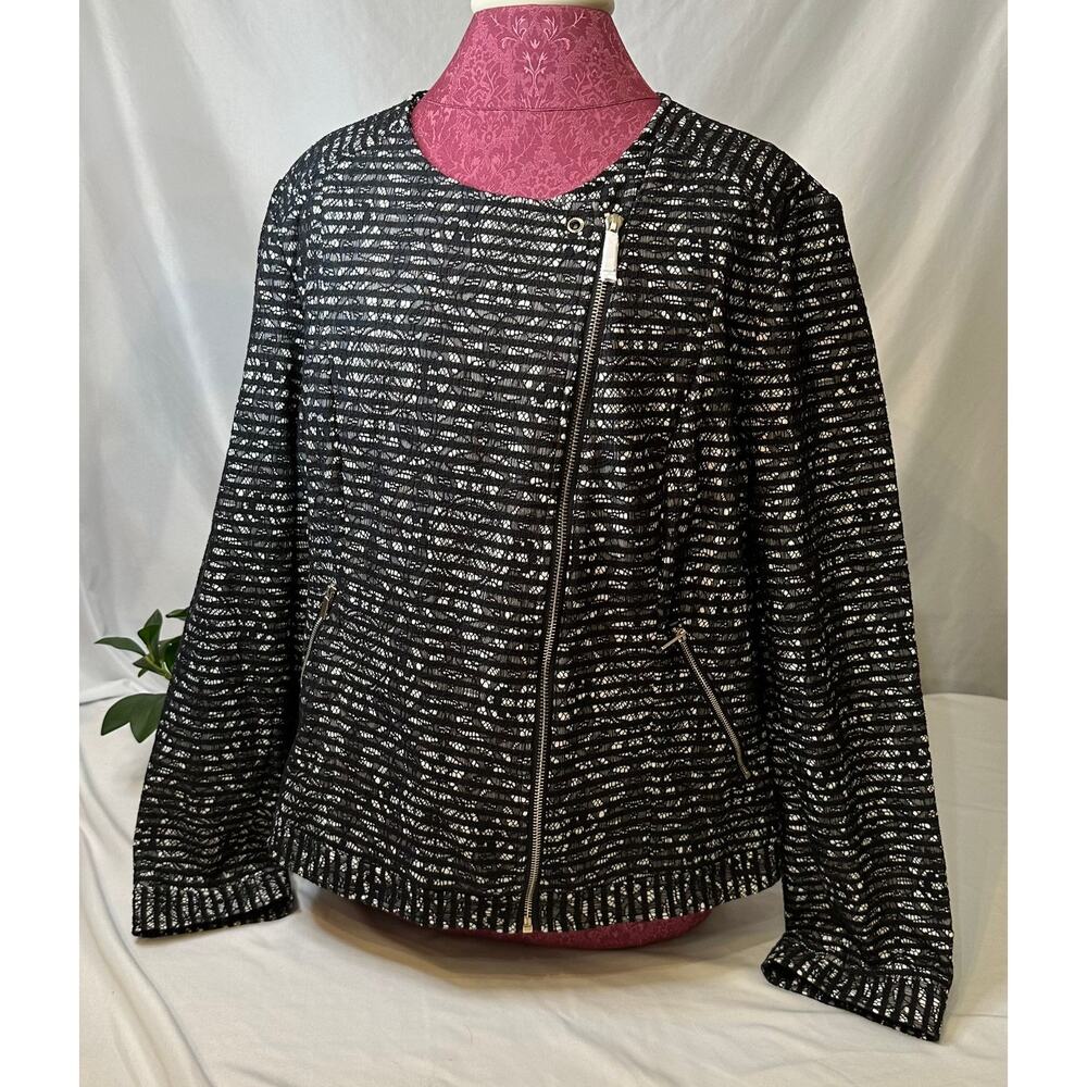 The Limited Black Lace Nylon & Cotton Long Sleeve Full‎ Zip Casual Jacket 1x